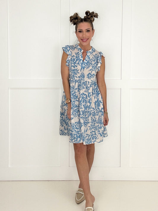 Dear Scarlett Blue Belle Tiered Flutter Sleeve Dress-240 Dresses- Simply Simpson's Boutique is a Women's Online Fashion Boutique Located in Jupiter, Florida