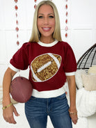 Maroon/White Sequin Football Gameday Tee-100 Short Sleeves- Simply Simpson's Boutique is a Women's Online Fashion Boutique Located in Jupiter, Florida