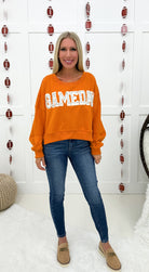 Burnt Orange Rhinestone Gameday Sweatshirt-160 Sweatshirts- Simply Simpson's Boutique is a Women's Online Fashion Boutique Located in Jupiter, Florida