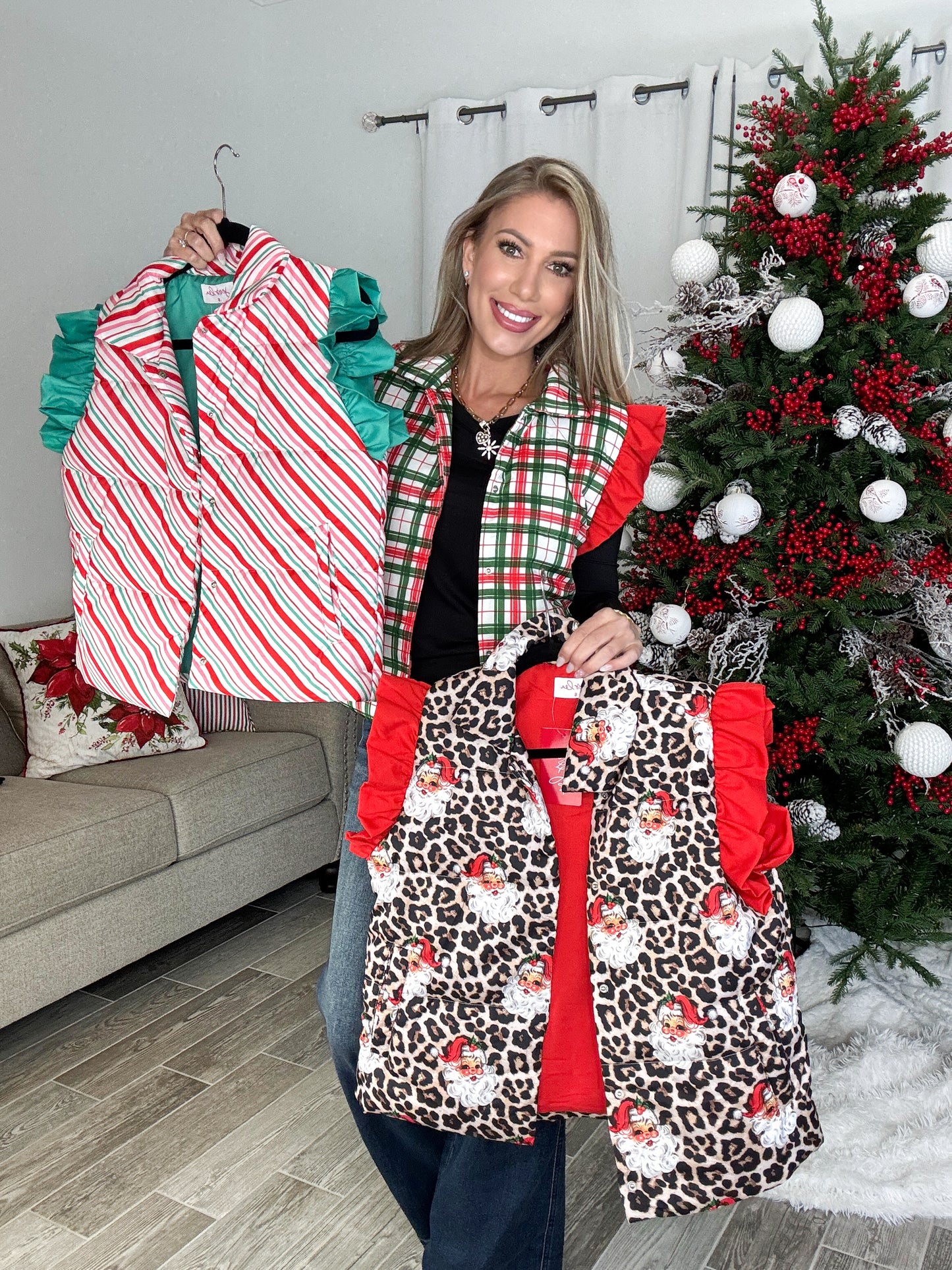 Classic Christmas Plaid Puffer Vest-180 Outerwear- Simply Simpson's Boutique is a Women's Online Fashion Boutique Located in Jupiter, Florida
