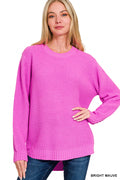 Long Sleeve Round Neck Waffle Sweater-150 Sweaters- Simply Simpson's Boutique is a Women's Online Fashion Boutique Located in Jupiter, Florida