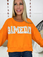 Orange Rhinestone Gameday Sweatshirt-160 Sweatshirts- Simply Simpson's Boutique is a Women's Online Fashion Boutique Located in Jupiter, Florida