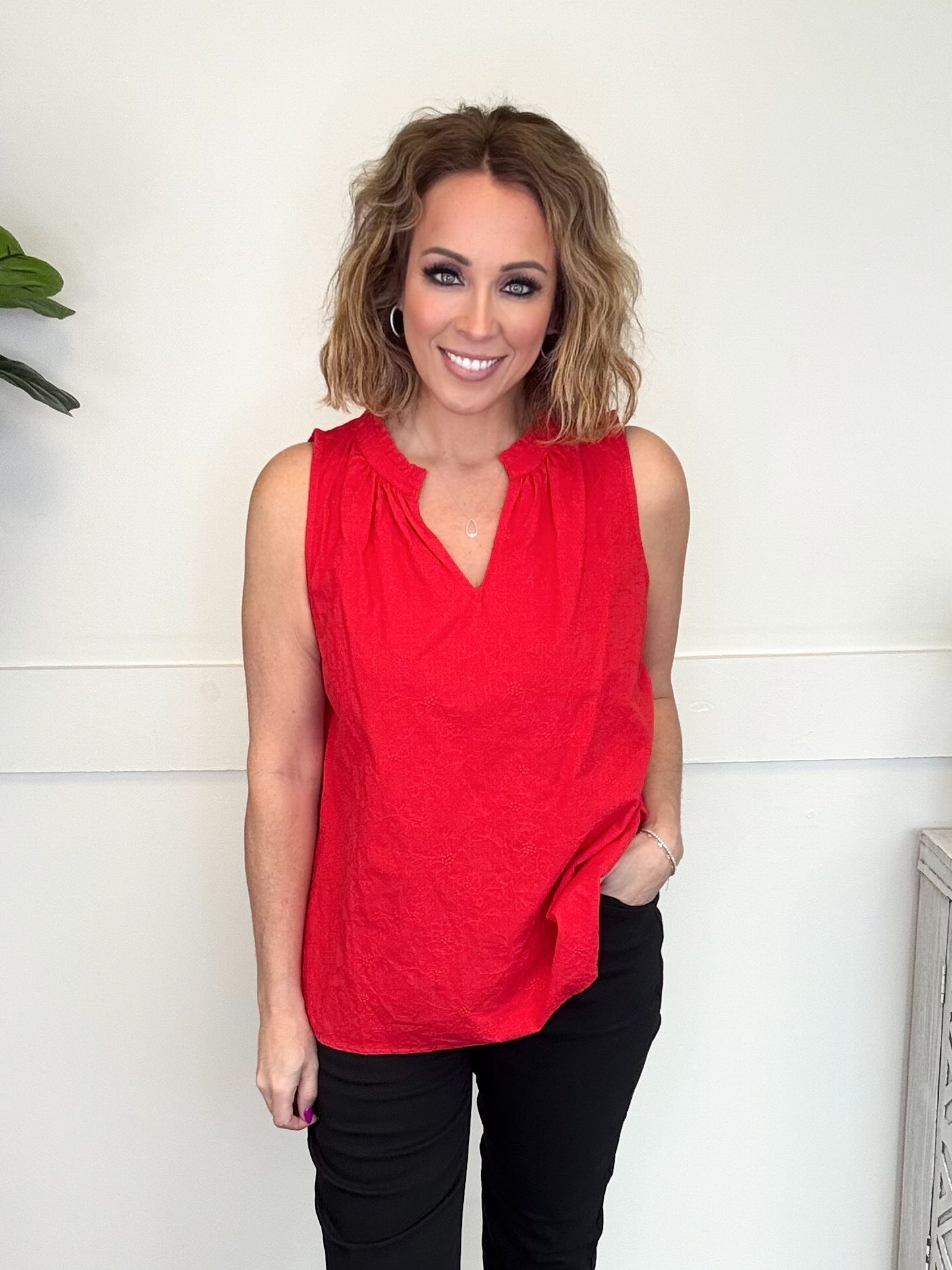 Dear Scarlett Red Camellia Top-120 Sleeveless- Simply Simpson's Boutique is a Women's Online Fashion Boutique Located in Jupiter, Florida