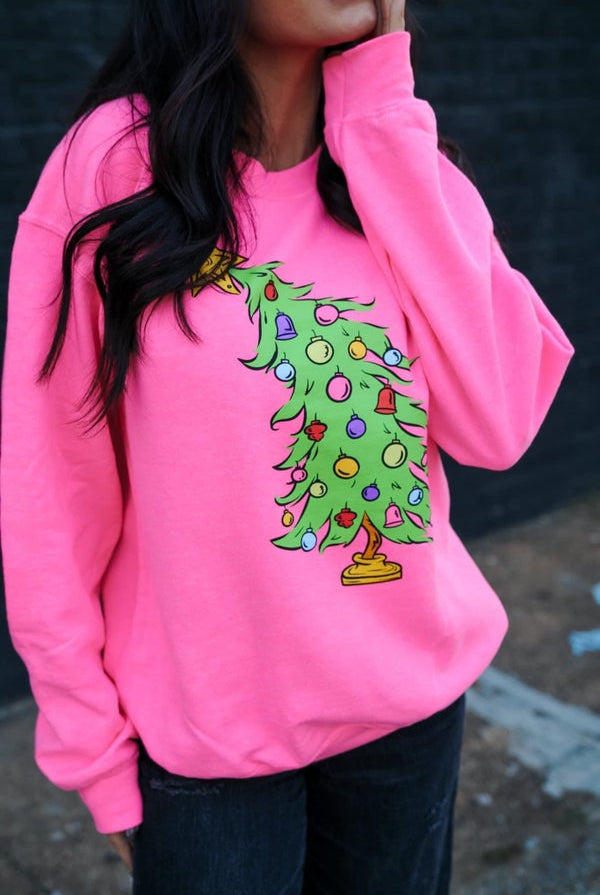 Pink Christmas Tree Graphic Sweatshirt-160 Sweatshirts- Simply Simpson's Boutique is a Women's Online Fashion Boutique Located in Jupiter, Florida