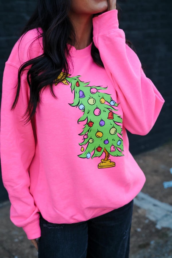 Pink Christmas Tree Graphic Sweatshirt-160 Sweatshirts- Simply Simpson's Boutique is a Women's Online Fashion Boutique Located in Jupiter, Florida