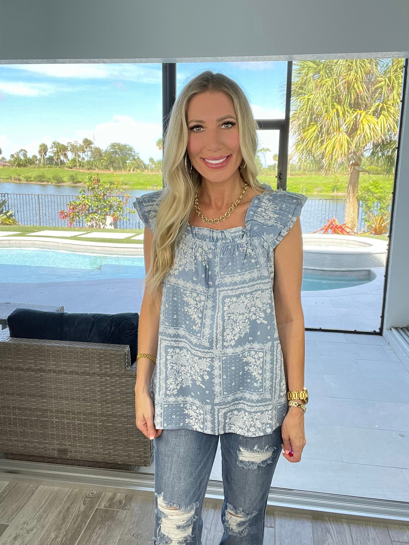 Denim Delight Sleeveless Top-120 Sleeveless- Simply Simpson's Boutique is a Women's Online Fashion Boutique Located in Jupiter, Florida