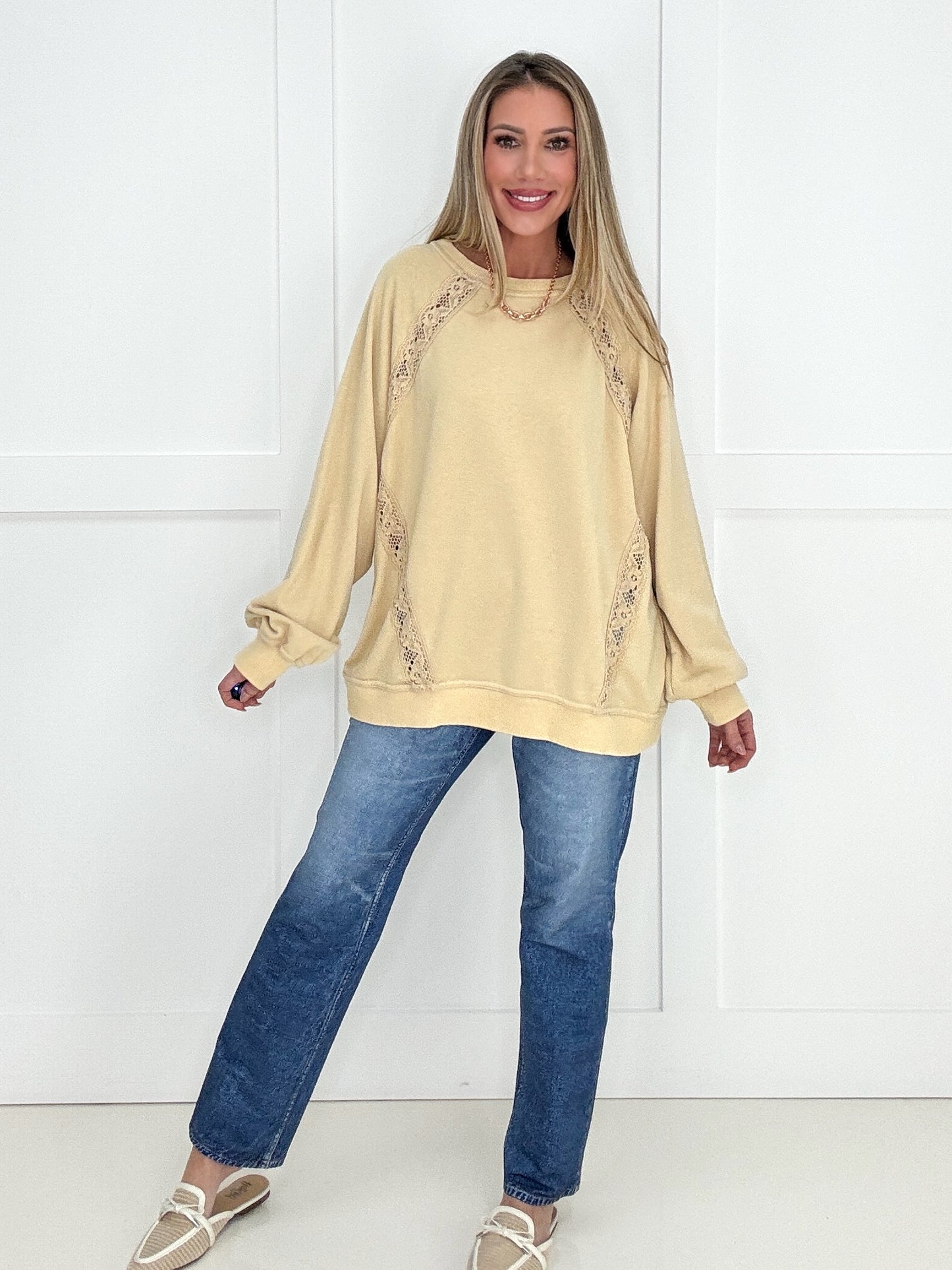 The Ever After Cream Lace Trimmed Pullover-100 Short Sleeves- Simply Simpson's Boutique is a Women's Online Fashion Boutique Located in Jupiter, Florida