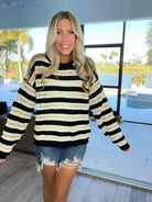 Brunch Time Striped Eyelet Knit Sweater-150 Sweaters- Simply Simpson's Boutique is a Women's Online Fashion Boutique Located in Jupiter, Florida