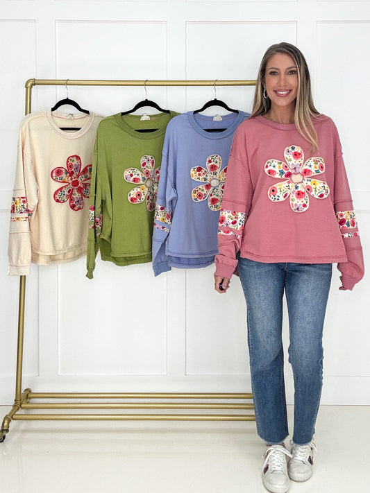 Fresh Blooms Pullover-110 Long Sleeves- Simply Simpson's Boutique is a Women's Online Fashion Boutique Located in Jupiter, Florida