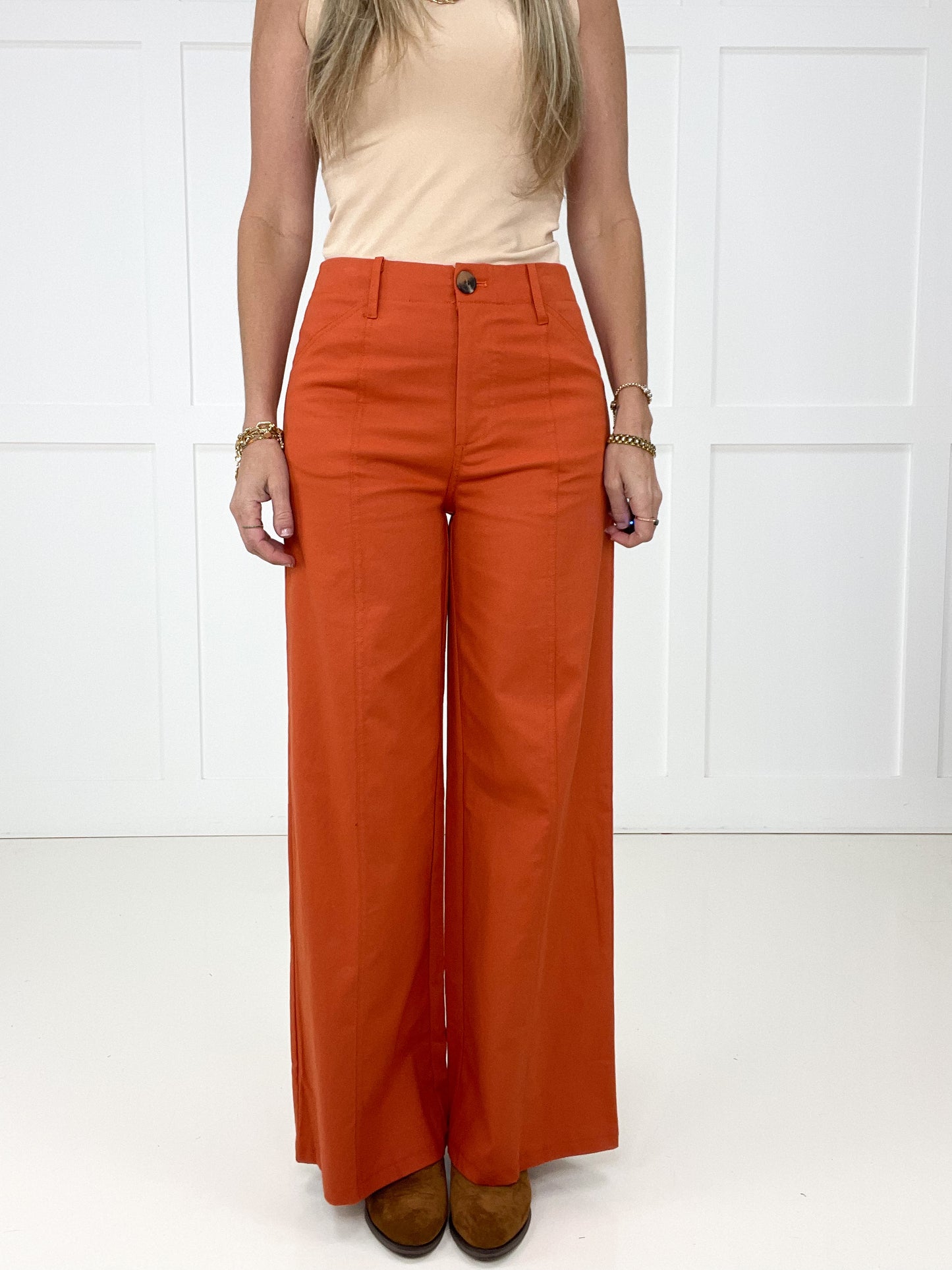 Rust Polished Perspective Wide Leg Pants-210 Other Bottoms- Simply Simpson's Boutique is a Women's Online Fashion Boutique Located in Jupiter, Florida