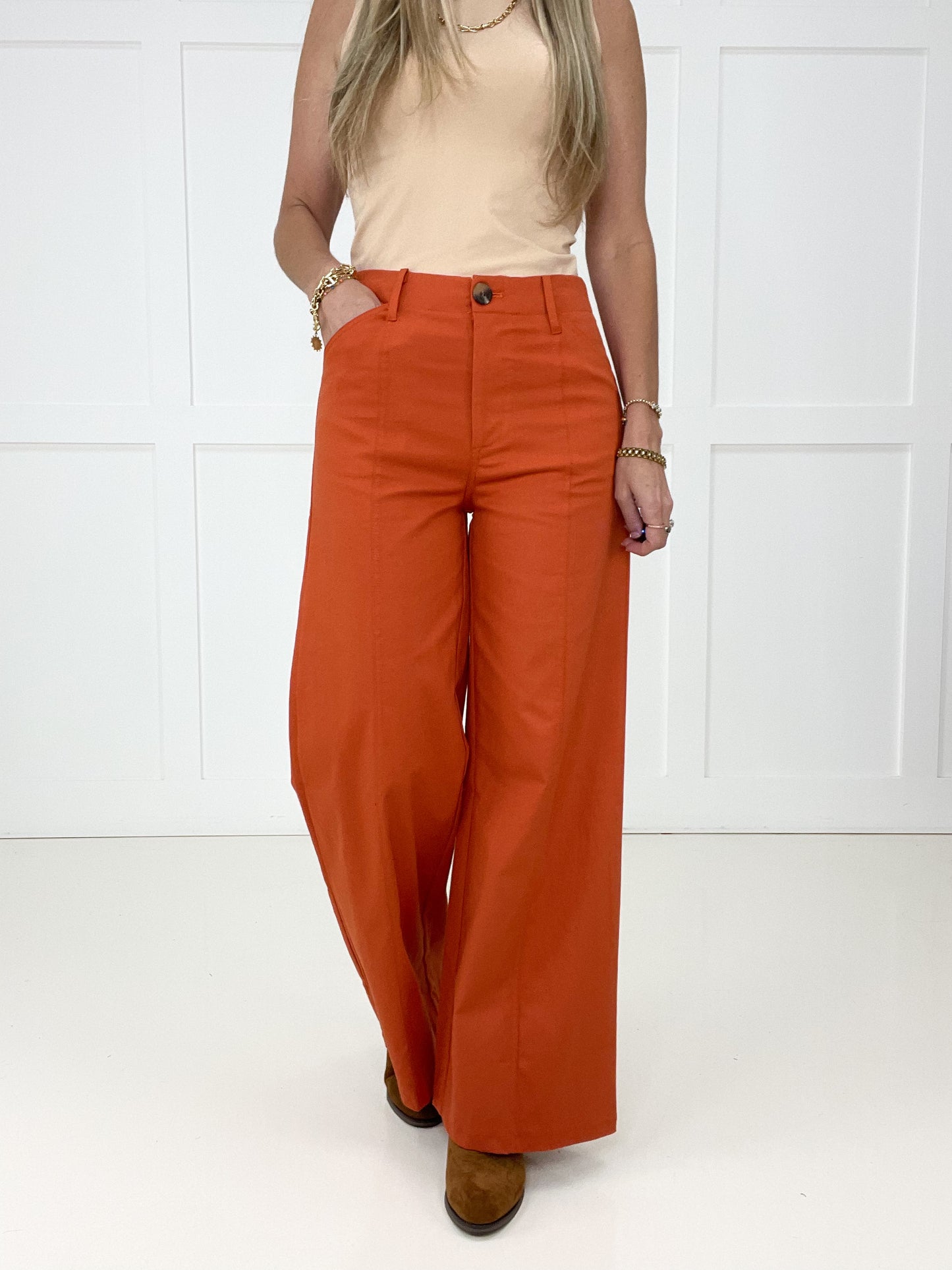 Rust Polished Perspective Wide Leg Pants-210 Other Bottoms- Simply Simpson's Boutique is a Women's Online Fashion Boutique Located in Jupiter, Florida