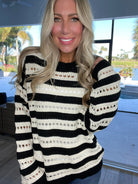 Brunch Time Striped Eyelet Knit Sweater-150 Sweaters- Simply Simpson's Boutique is a Women's Online Fashion Boutique Located in Jupiter, Florida
