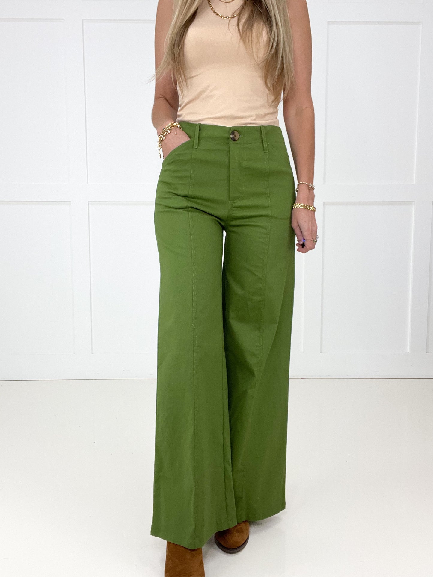 Olive Polished Perspective Wide Leg Pants-210 Other Bottoms- Simply Simpson's Boutique is a Women's Online Fashion Boutique Located in Jupiter, Florida