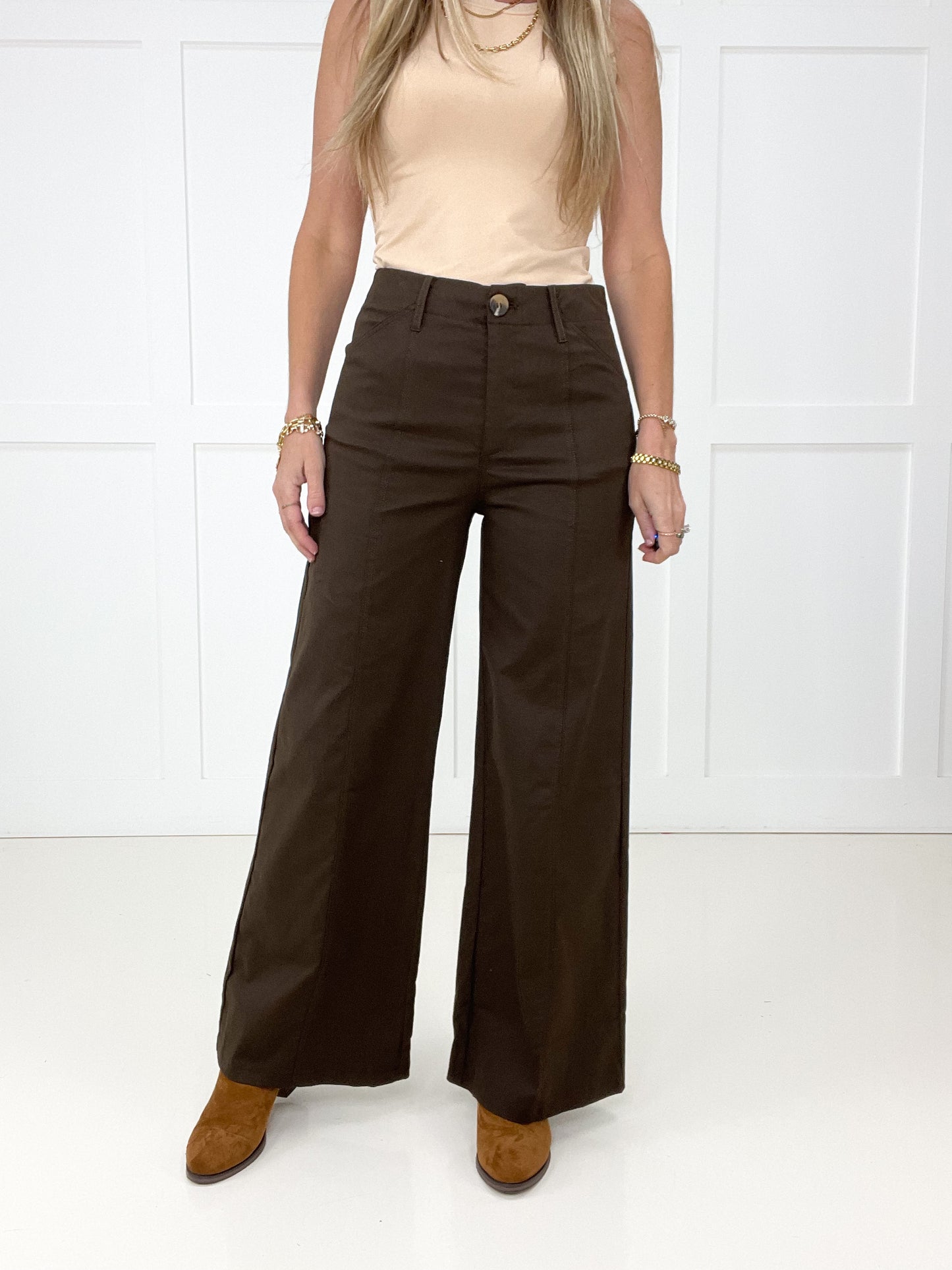 Brown Polished Perspective Wide Leg Pants-210 Other Bottoms- Simply Simpson's Boutique is a Women's Online Fashion Boutique Located in Jupiter, Florida