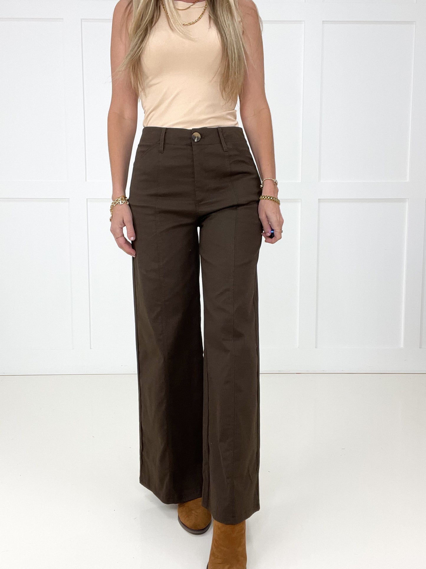 Brown Polished Perspective Wide Leg Pants-210 Other Bottoms- Simply Simpson's Boutique is a Women's Online Fashion Boutique Located in Jupiter, Florida