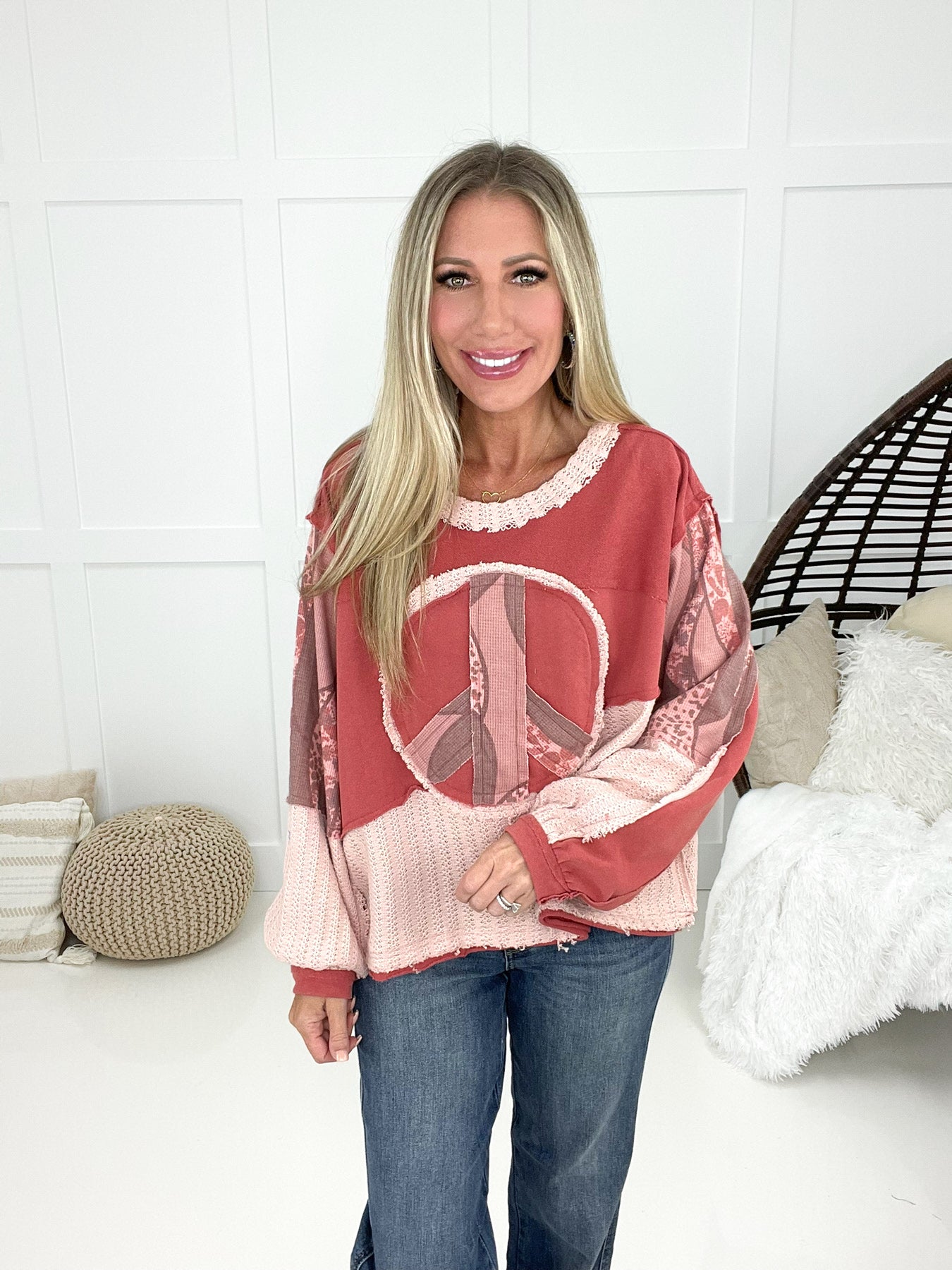 Pol Give Me Peace Long Sleeve Top-110 Long Sleeves- Simply Simpson's Boutique is a Women's Online Fashion Boutique Located in Jupiter, Florida