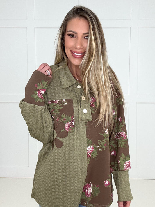 Olive Orchard Patchwork Top-110 Long Sleeves- Simply Simpson's Boutique is a Women's Online Fashion Boutique Located in Jupiter, Florida