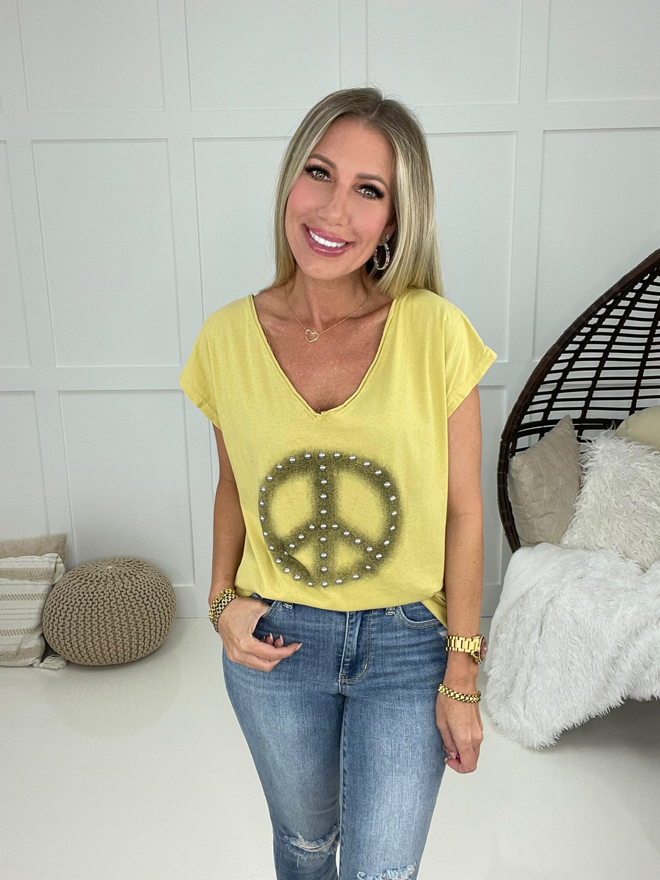 POL Go Your Own Way Peace Shirt-100 Short Sleeves- Simply Simpson's Boutique is a Women's Online Fashion Boutique Located in Jupiter, Florida