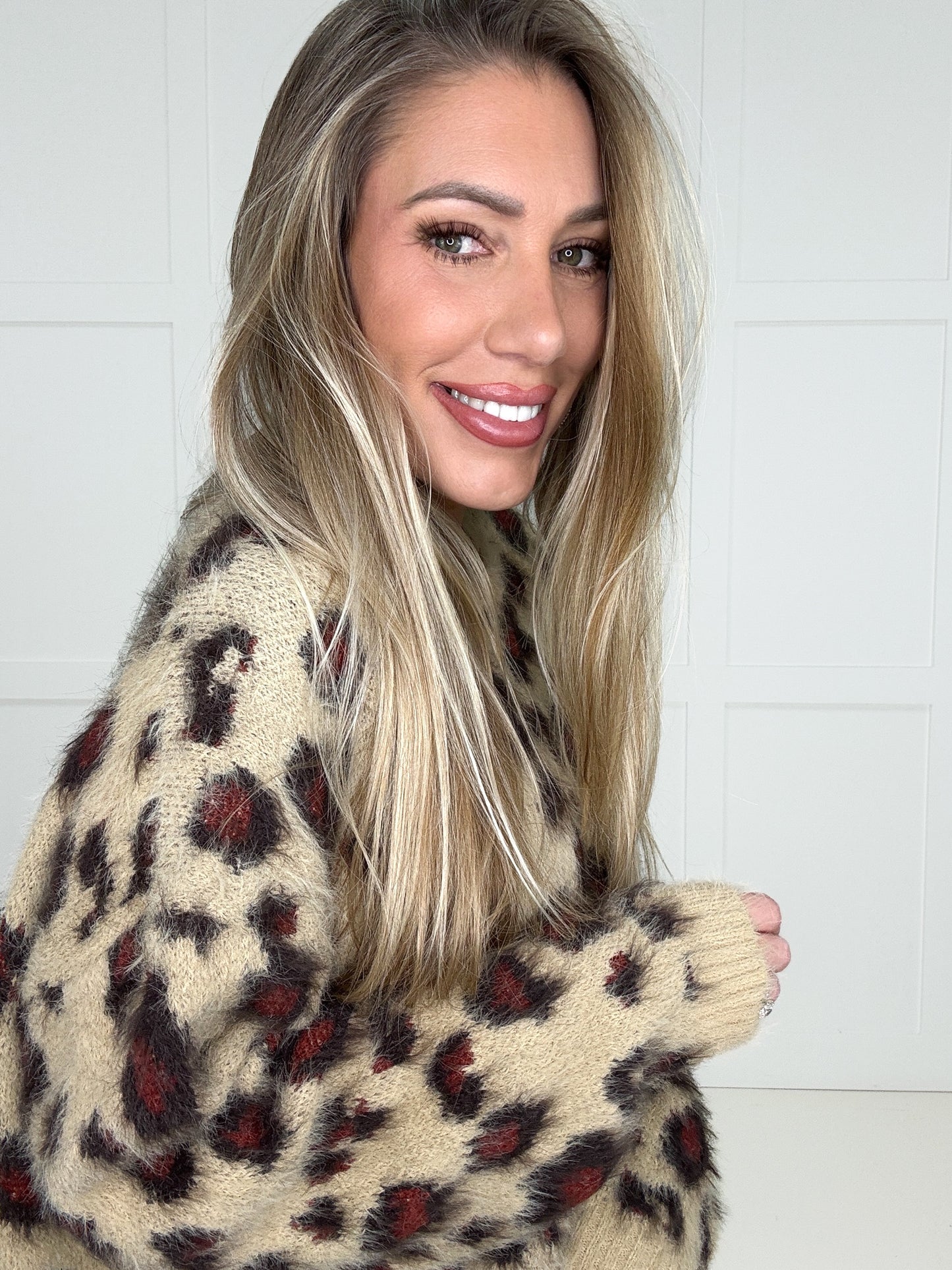 Taupe Fuzzy Leopard Sweater