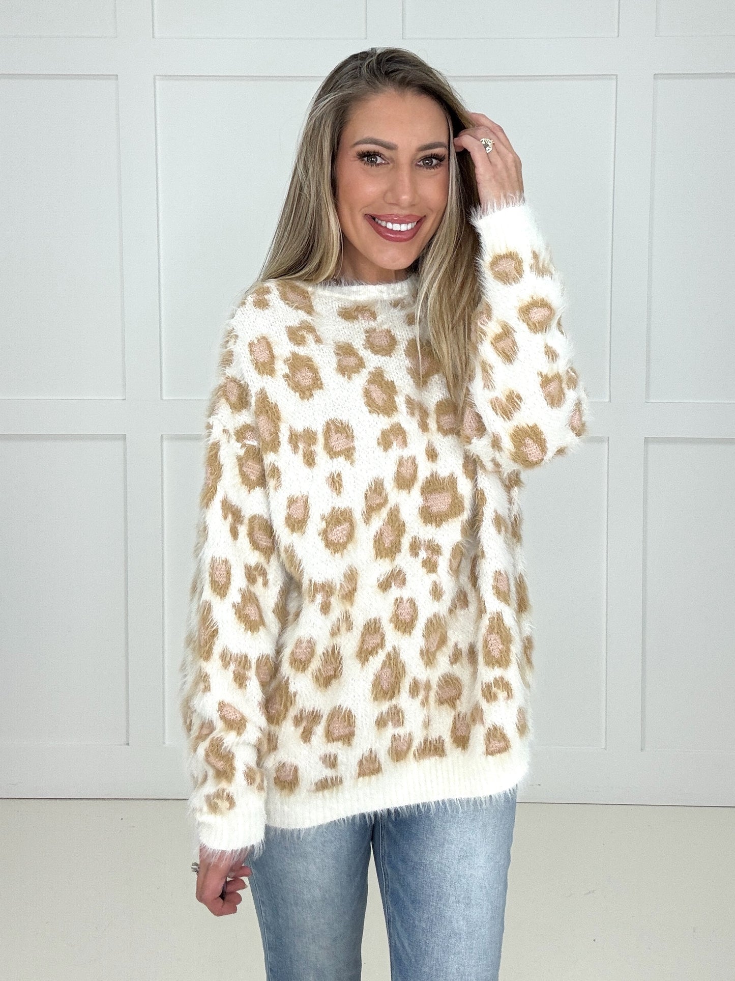Ivory Fuzzy Leopard Sweater