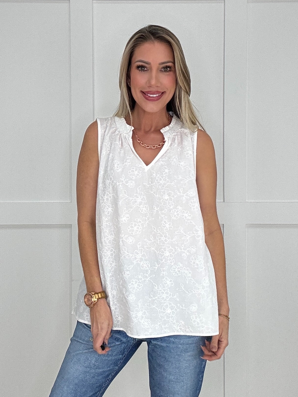 Dear Scarlett Ivory Camellia Top-120 Sleeveless- Simply Simpson's Boutique is a Women's Online Fashion Boutique Located in Jupiter, Florida