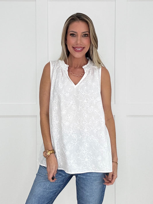Dear Scarlett White Camellia Top-120 Sleeveless- Simply Simpson's Boutique is a Women's Online Fashion Boutique Located in Jupiter, Florida