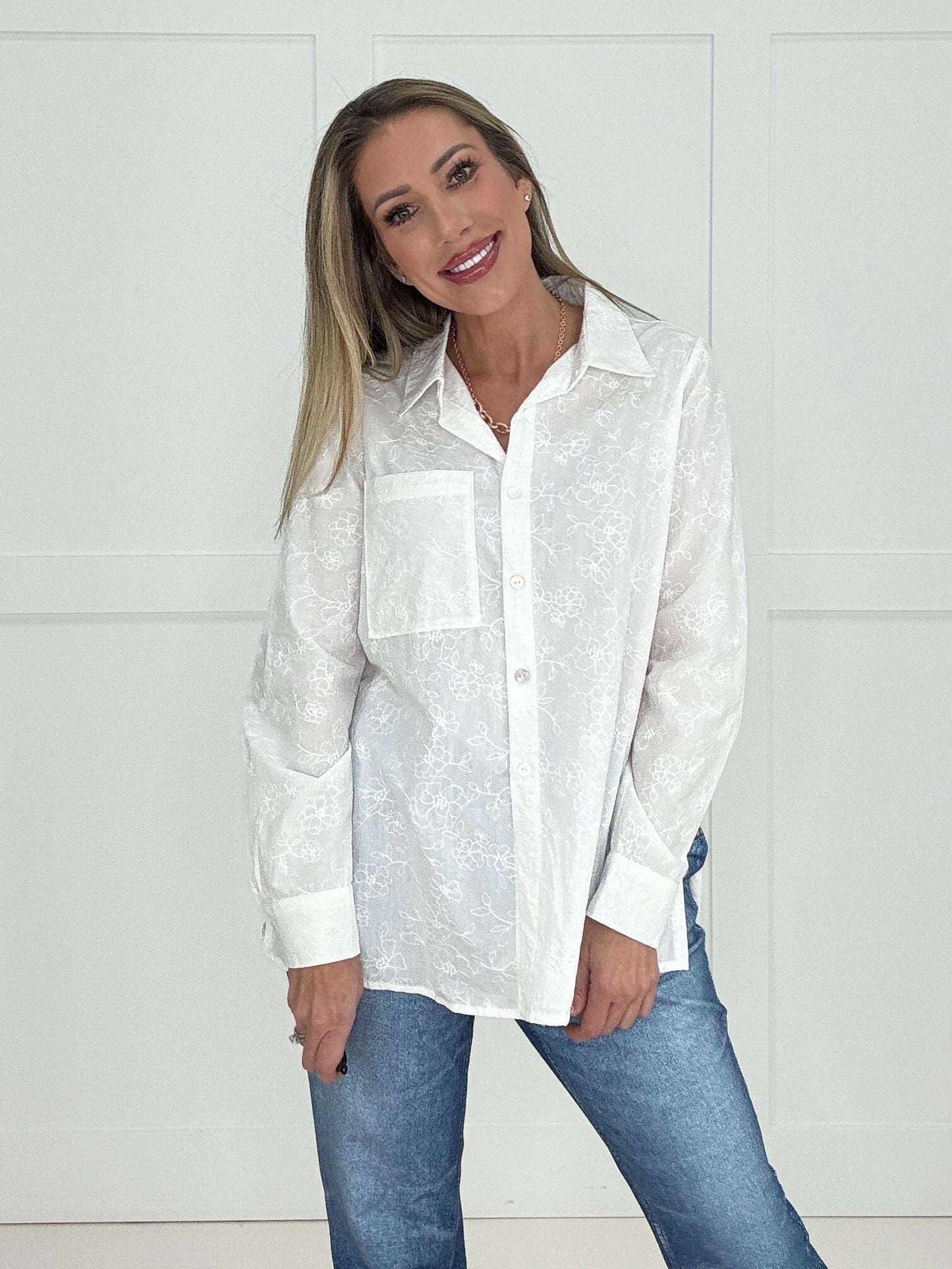 Dear Scarlett Ivory Whismy Button Down Blouse-110 Long Sleeves- Simply Simpson's Boutique is a Women's Online Fashion Boutique Located in Jupiter, Florida