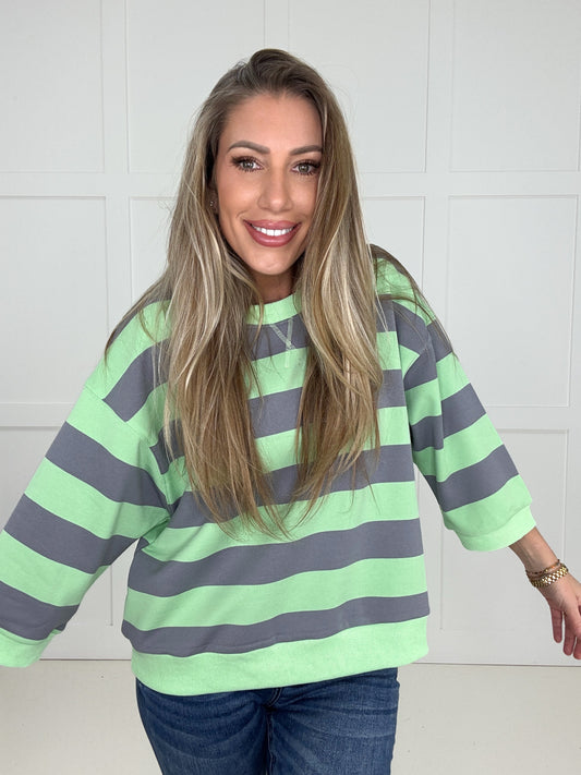 Grey/Mint Boardwalk Breeze Pullover-160 Sweatshirts- Simply Simpson's Boutique is a Women's Online Fashion Boutique Located in Jupiter, Florida