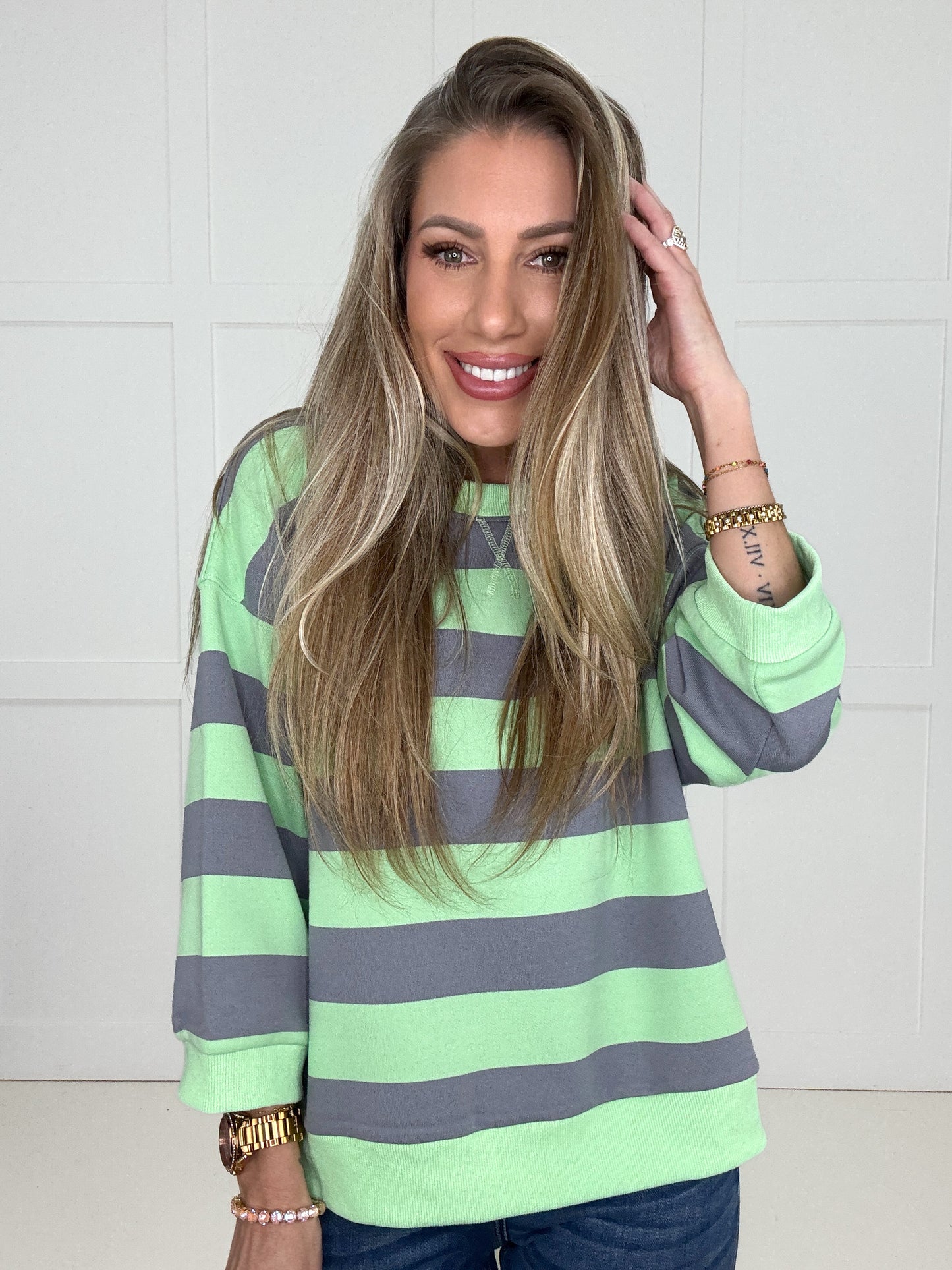 Grey/Mint Boardwalk Breeze Pullover-160 Sweatshirts- Simply Simpson's Boutique is a Women's Online Fashion Boutique Located in Jupiter, Florida