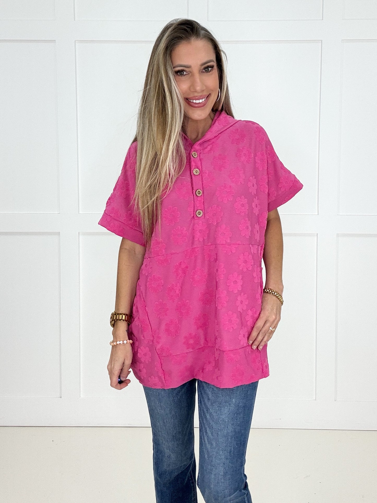 Pink Petal Pop Hoodie-100 Short Sleeves- Simply Simpson's Boutique is a Women's Online Fashion Boutique Located in Jupiter, Florida