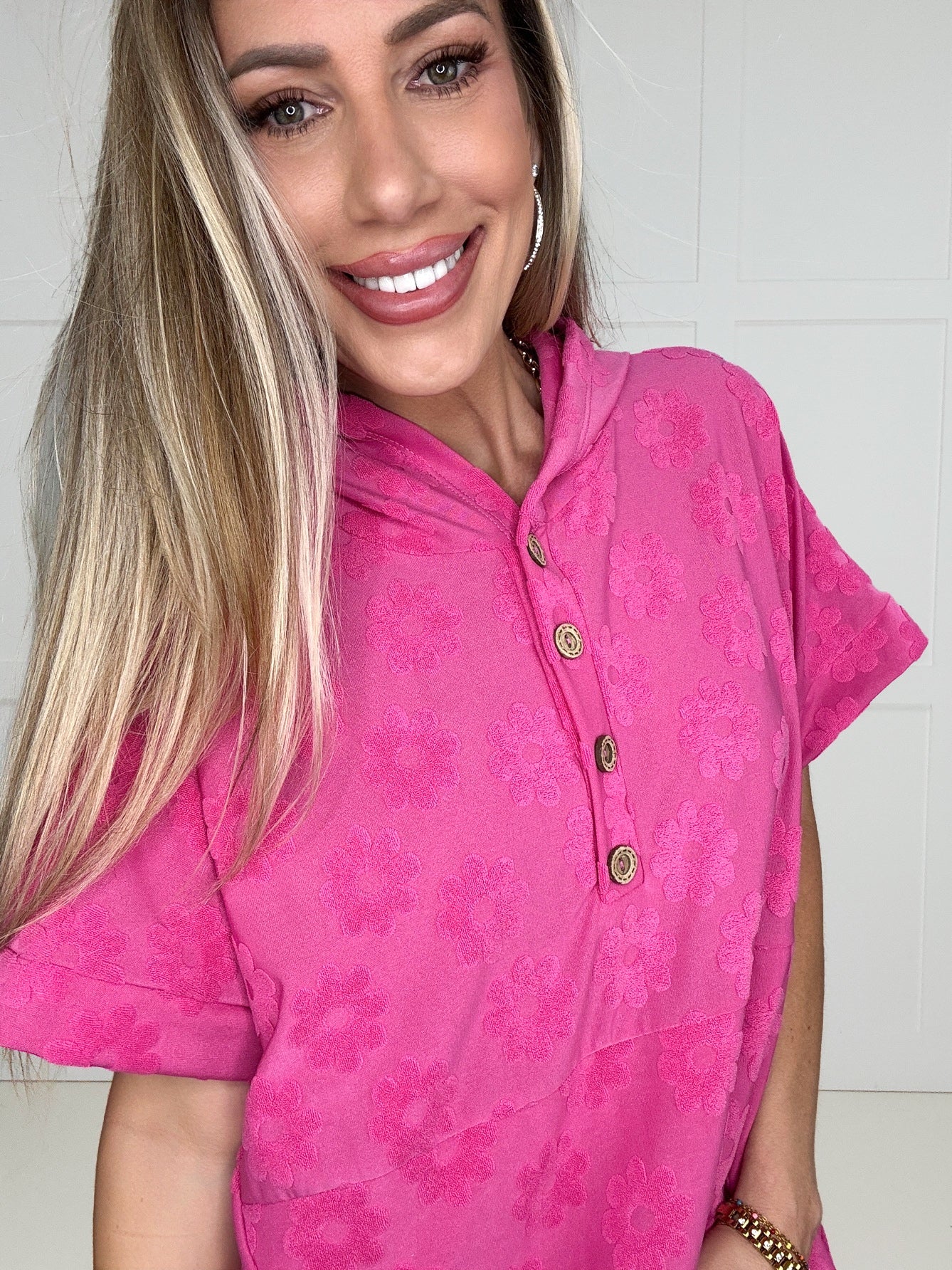 Pink Petal Pop Hoodie-100 Short Sleeves- Simply Simpson's Boutique is a Women's Online Fashion Boutique Located in Jupiter, Florida