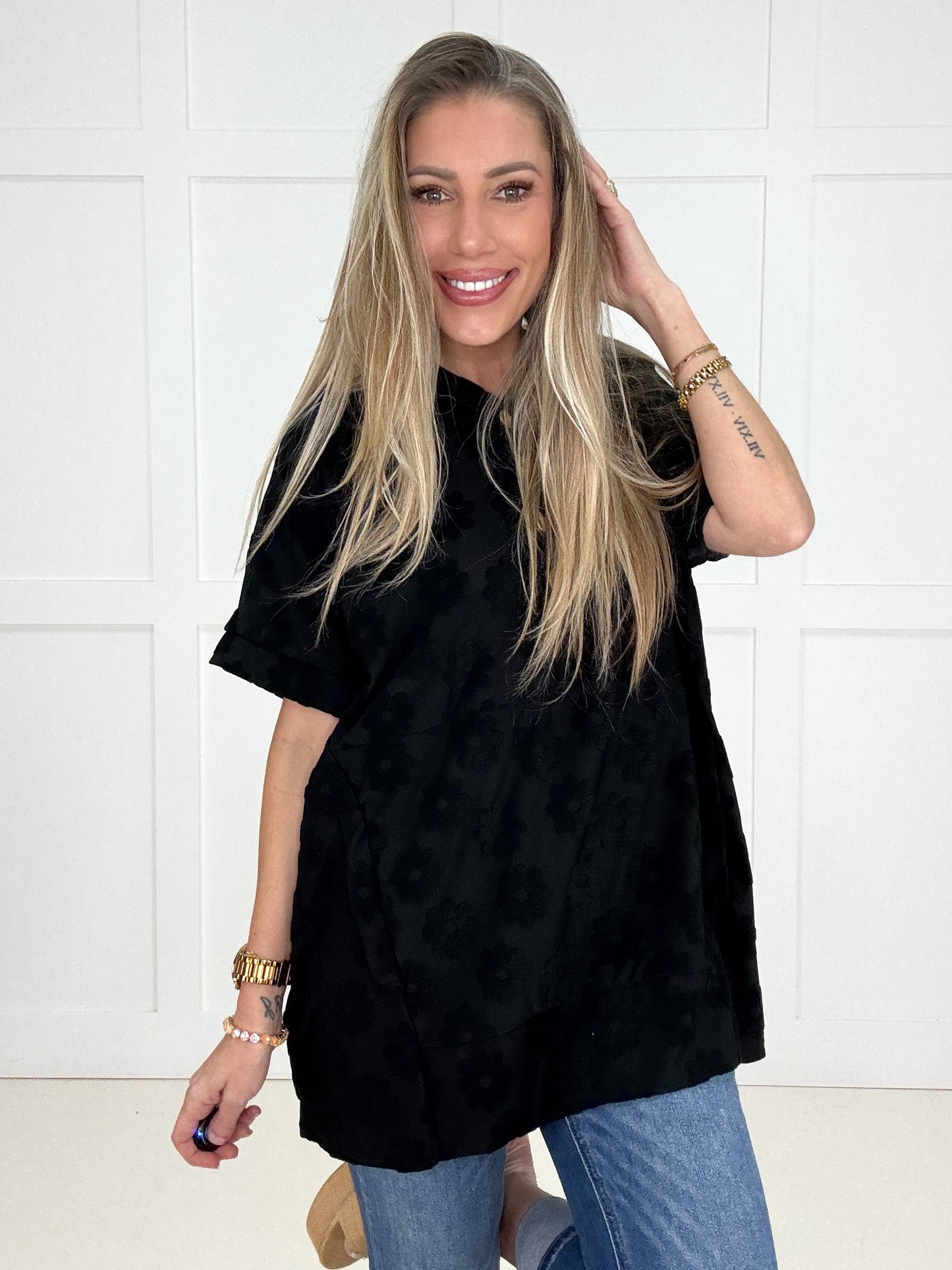 Black Petal Pop Hoodie-100 Short Sleeves- Simply Simpson's Boutique is a Women's Online Fashion Boutique Located in Jupiter, Florida