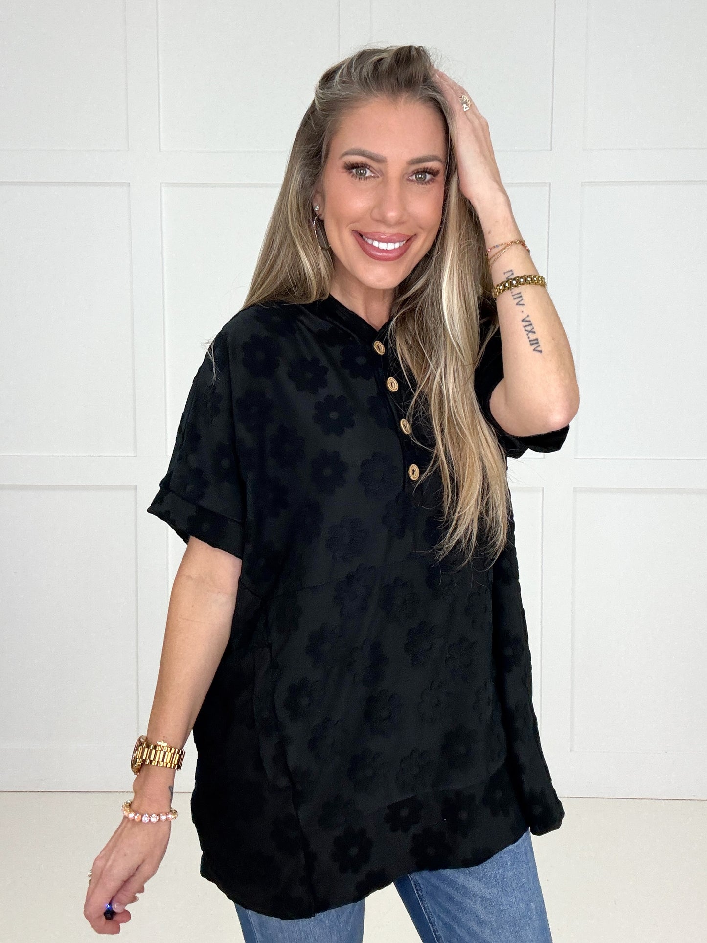 Black Petal Pop Hoodie-100 Short Sleeves- Simply Simpson's Boutique is a Women's Online Fashion Boutique Located in Jupiter, Florida