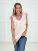 Rose Ruffle Stripe Top-100 Short Sleeves- Simply Simpson's Boutique is a Women's Online Fashion Boutique Located in Jupiter, Florida
