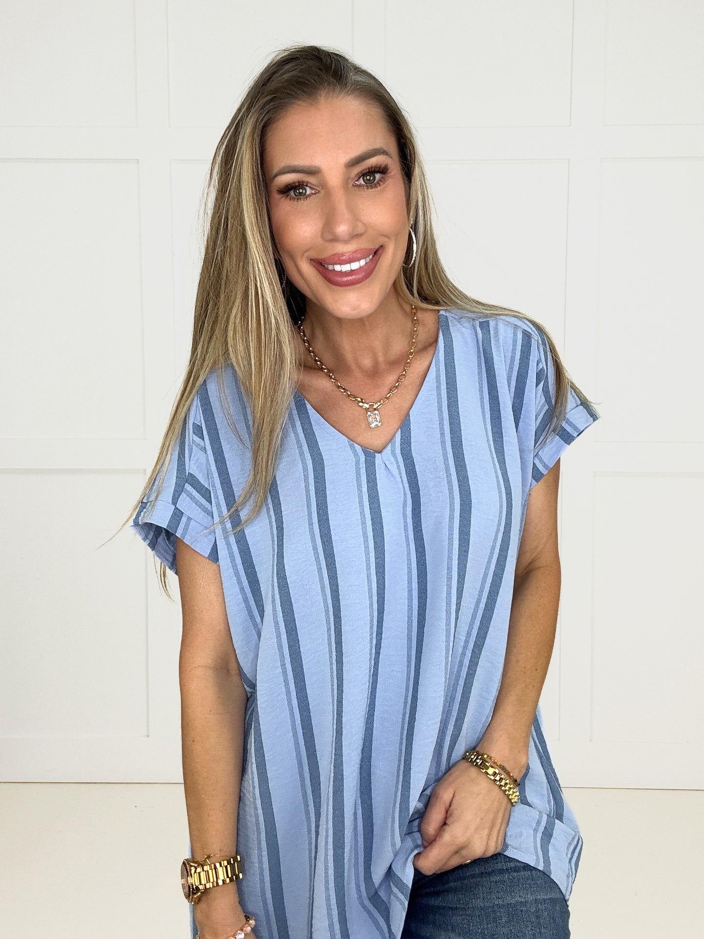 Blue Dayz Stripe Top-100 Short Sleeves- Simply Simpson's Boutique is a Women's Online Fashion Boutique Located in Jupiter, Florida