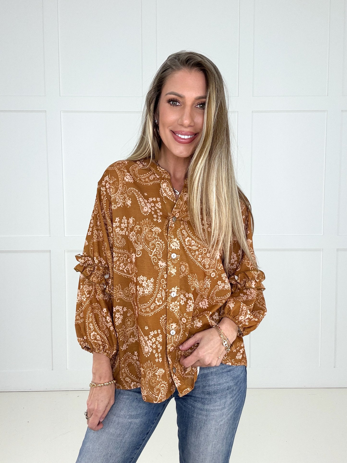 Cinnamon Skies Paisley Blouse-110 Long Sleeves- Simply Simpson's Boutique is a Women's Online Fashion Boutique Located in Jupiter, Florida