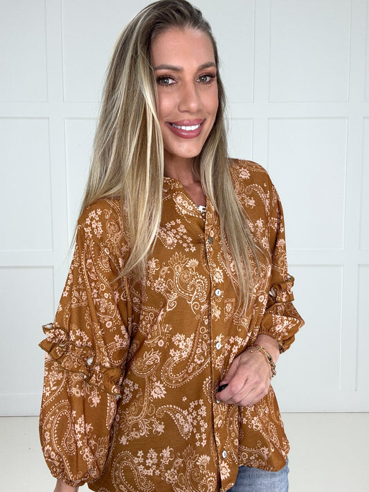 Cinnamon Skies Paisley Blouse-110 Long Sleeves- Simply Simpson's Boutique is a Women's Online Fashion Boutique Located in Jupiter, Florida