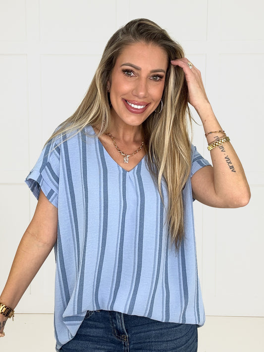 Blue Dayz Stripe Top-100 Short Sleeves- Simply Simpson's Boutique is a Women's Online Fashion Boutique Located in Jupiter, Florida