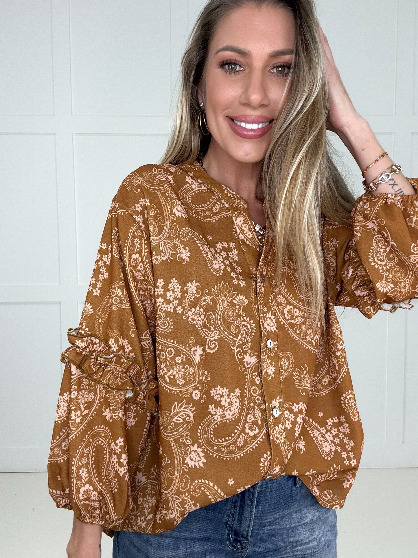 Cinnamon Skies Paisley Blouse-110 Long Sleeves- Simply Simpson's Boutique is a Women's Online Fashion Boutique Located in Jupiter, Florida