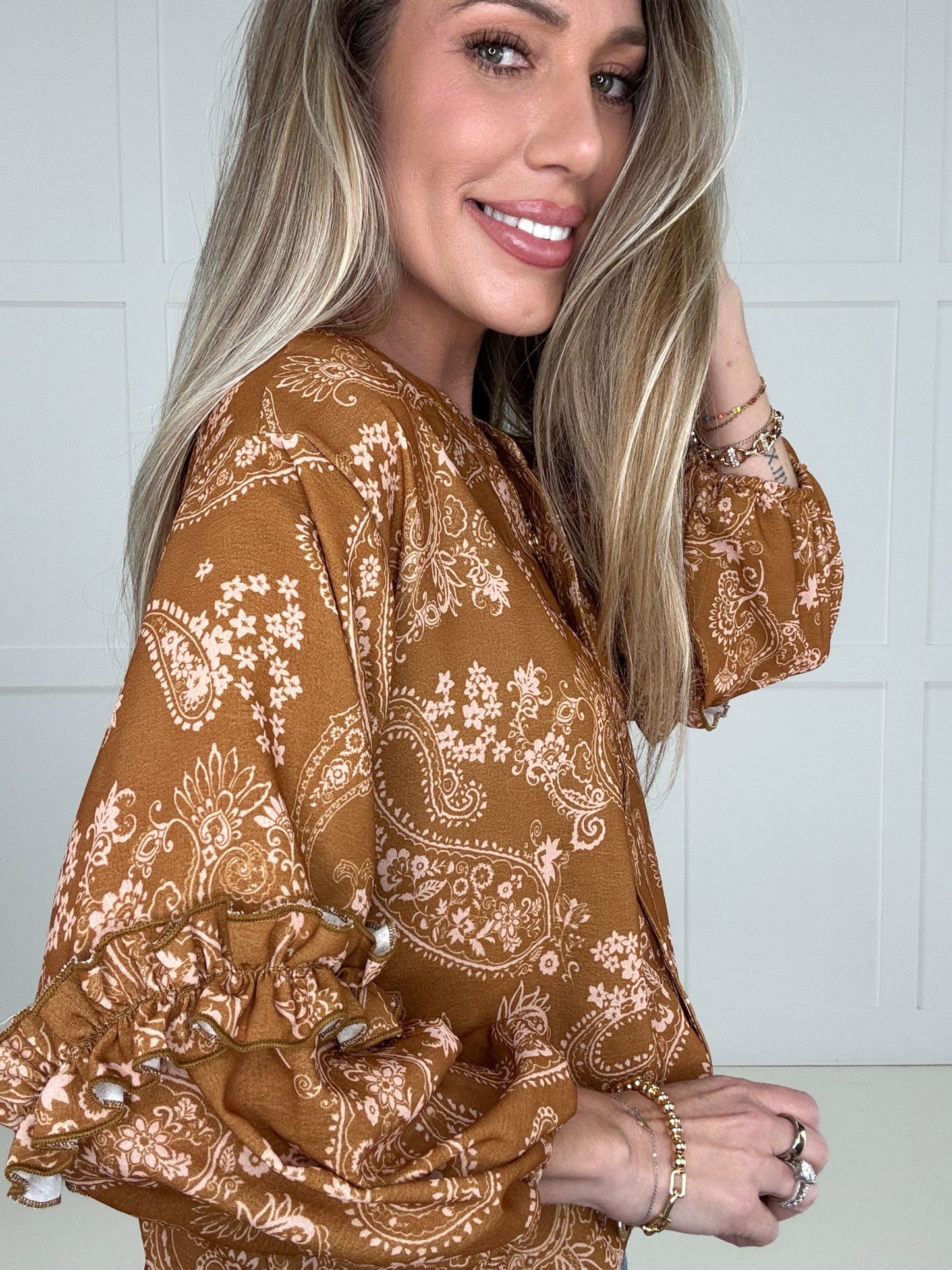 Cinnamon Skies Paisley Blouse-110 Long Sleeves- Simply Simpson's Boutique is a Women's Online Fashion Boutique Located in Jupiter, Florida