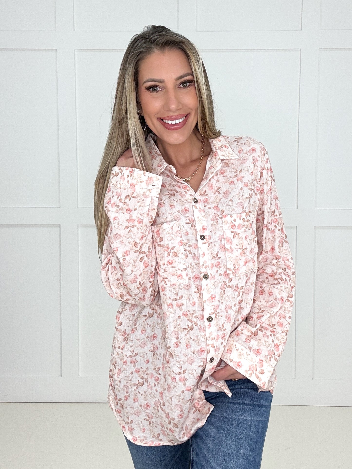 Blush Garden Button Up Top-110 Long Sleeves- Simply Simpson's Boutique is a Women's Online Fashion Boutique Located in Jupiter, Florida