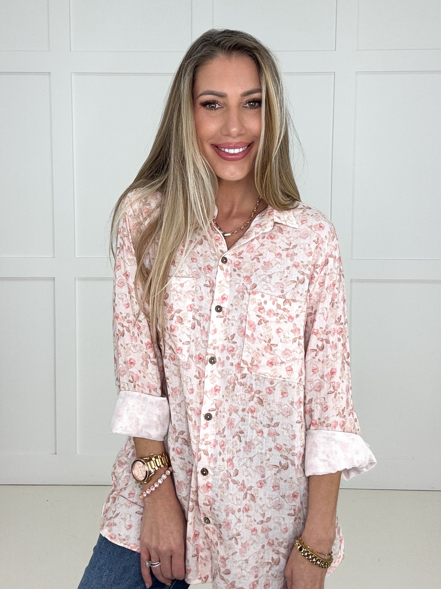 Blush Garden Button Up Top-110 Long Sleeves- Simply Simpson's Boutique is a Women's Online Fashion Boutique Located in Jupiter, Florida