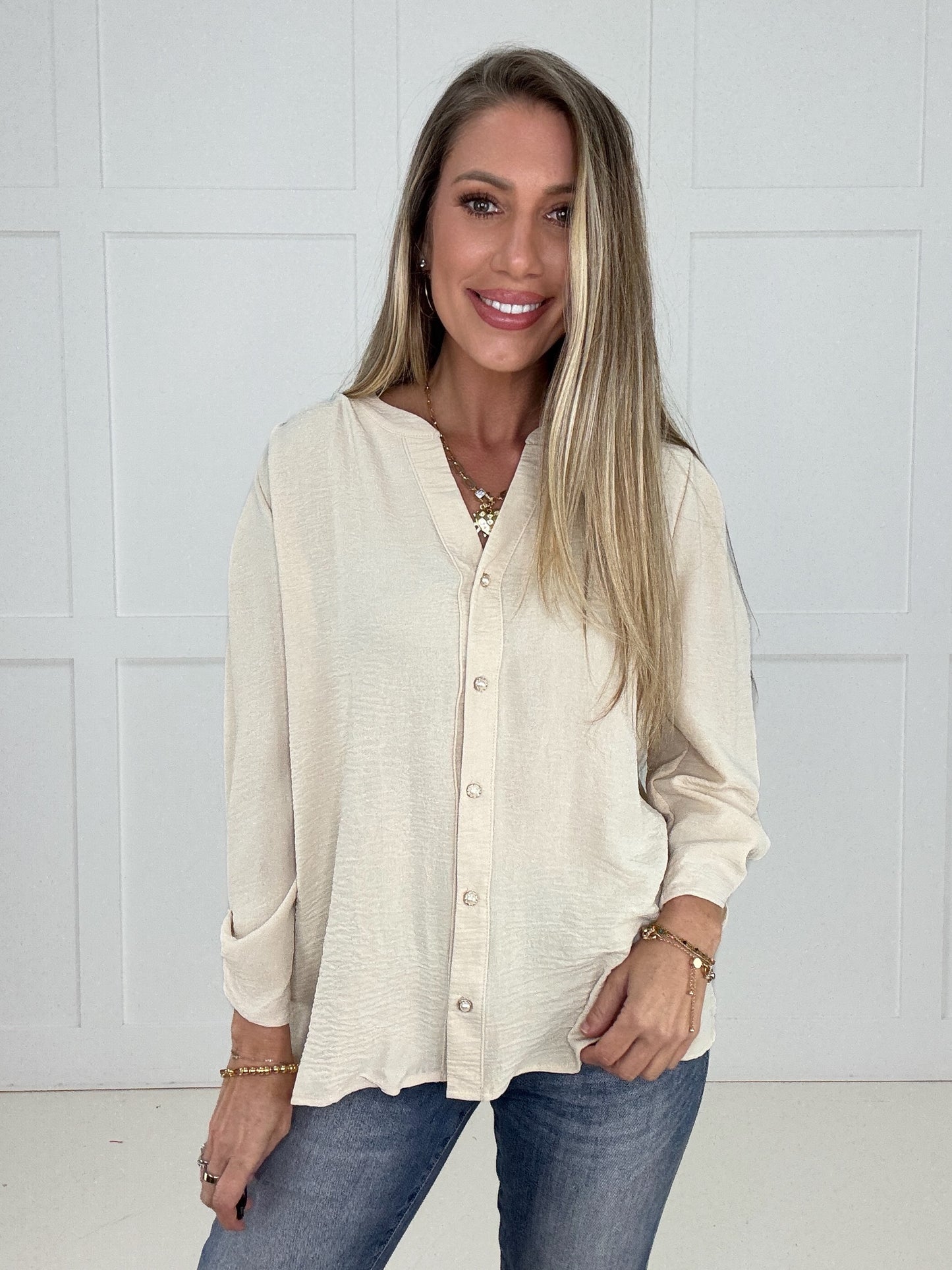 Taupe Lagoon Luxe Blouse-110 Long Sleeves- Simply Simpson's Boutique is a Women's Online Fashion Boutique Located in Jupiter, Florida