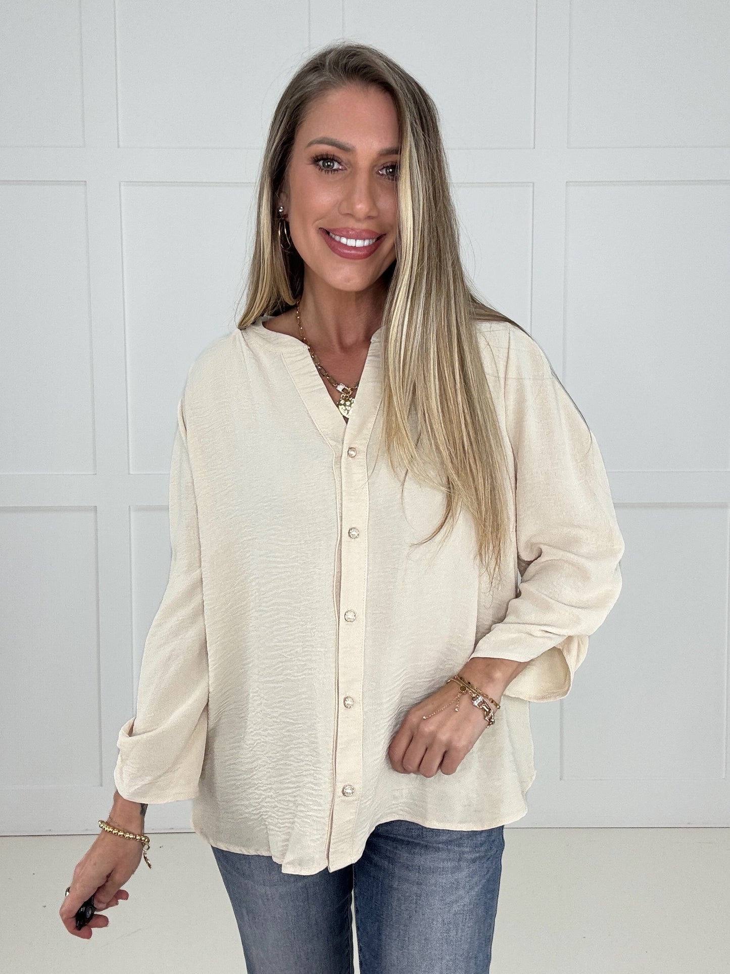 Taupe Lagoon Luxe Blouse-110 Long Sleeves- Simply Simpson's Boutique is a Women's Online Fashion Boutique Located in Jupiter, Florida