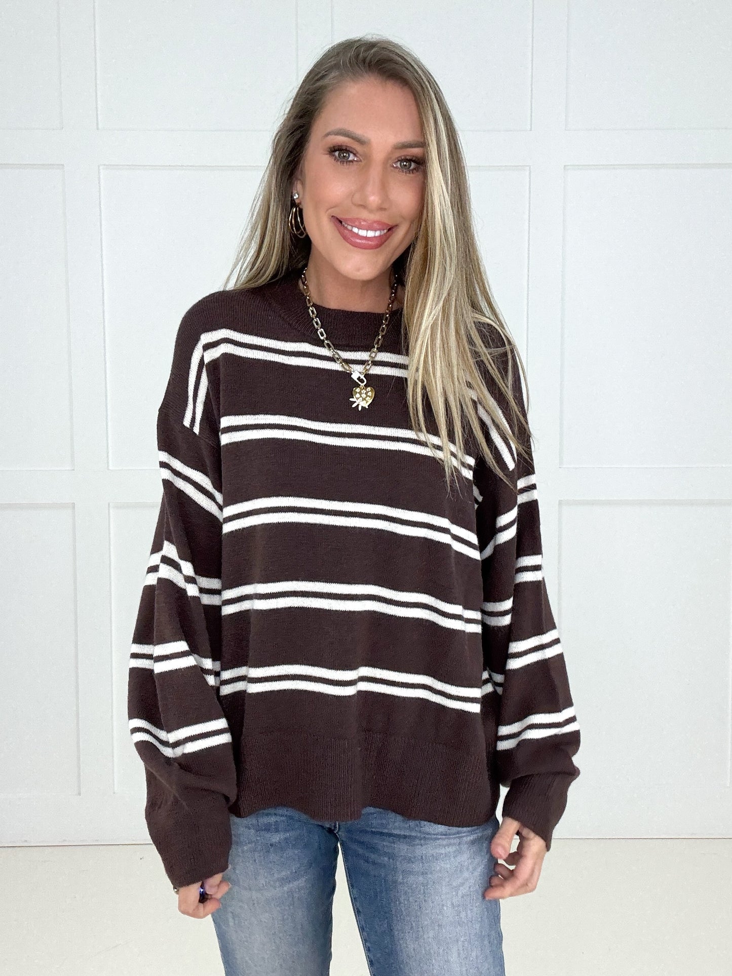 Espresso Lane Striped Sweater-150 Sweaters- Simply Simpson's Boutique is a Women's Online Fashion Boutique Located in Jupiter, Florida