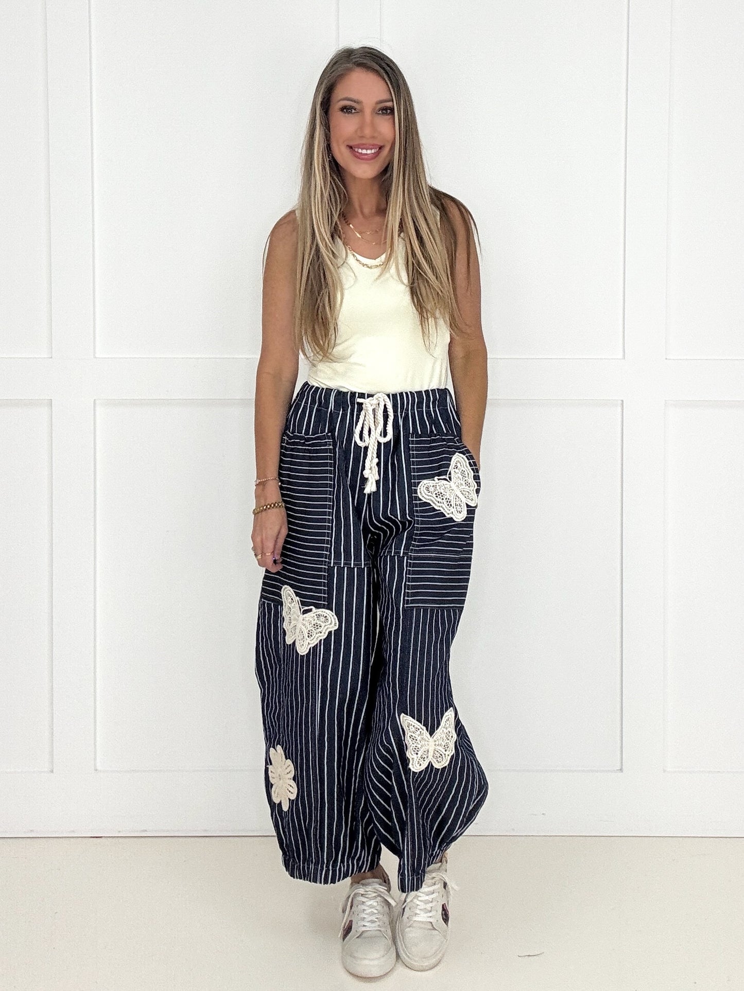 Free Spirit Butterfly Barrel Pants-210 Other Bottoms- Simply Simpson's Boutique is a Women's Online Fashion Boutique Located in Jupiter, Florida