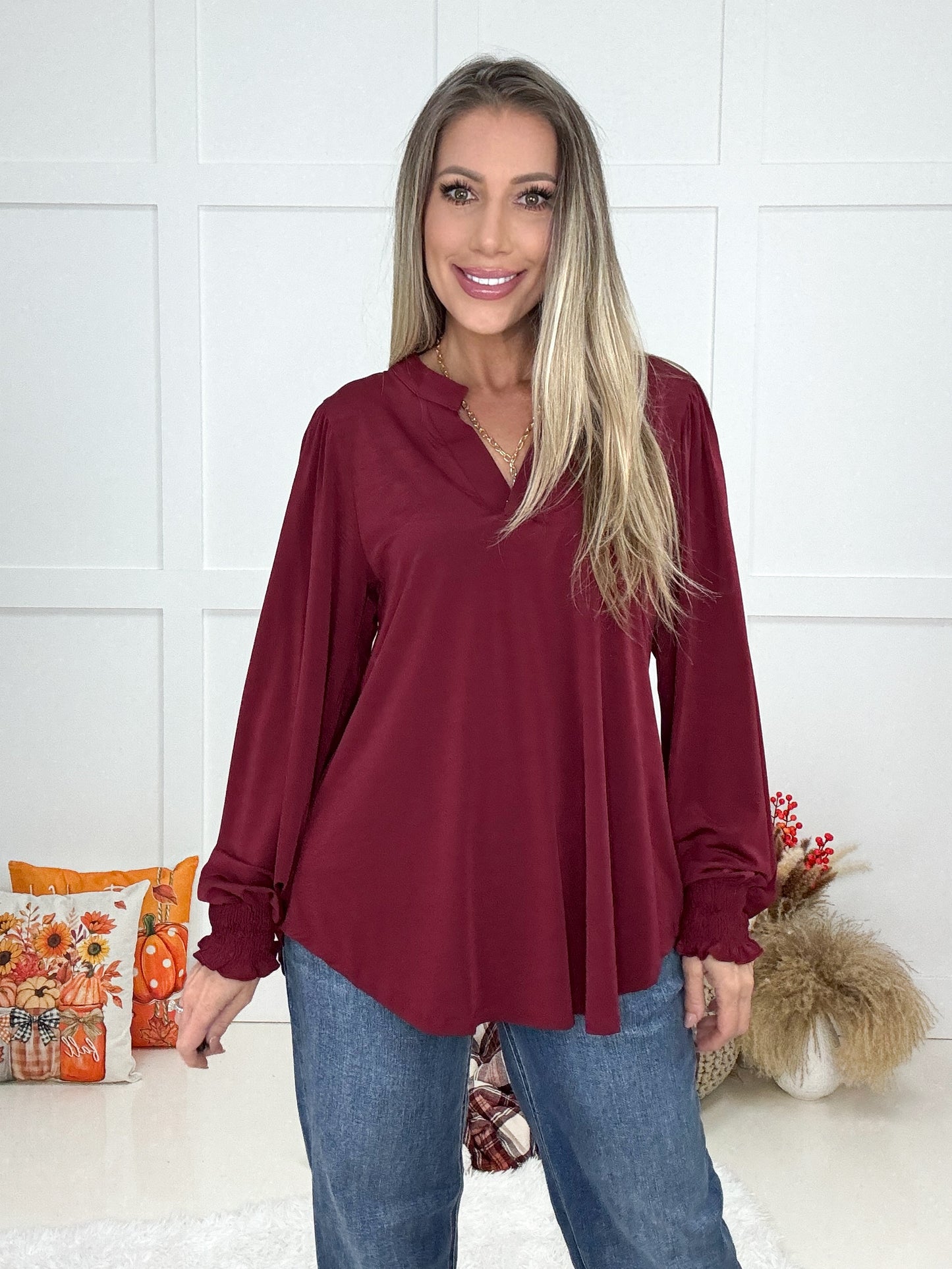 Dear Scarlett Fall Smocked Sleeve Lizzy-100 Short Sleeves- Simply Simpson's Boutique is a Women's Online Fashion Boutique Located in Jupiter, Florida