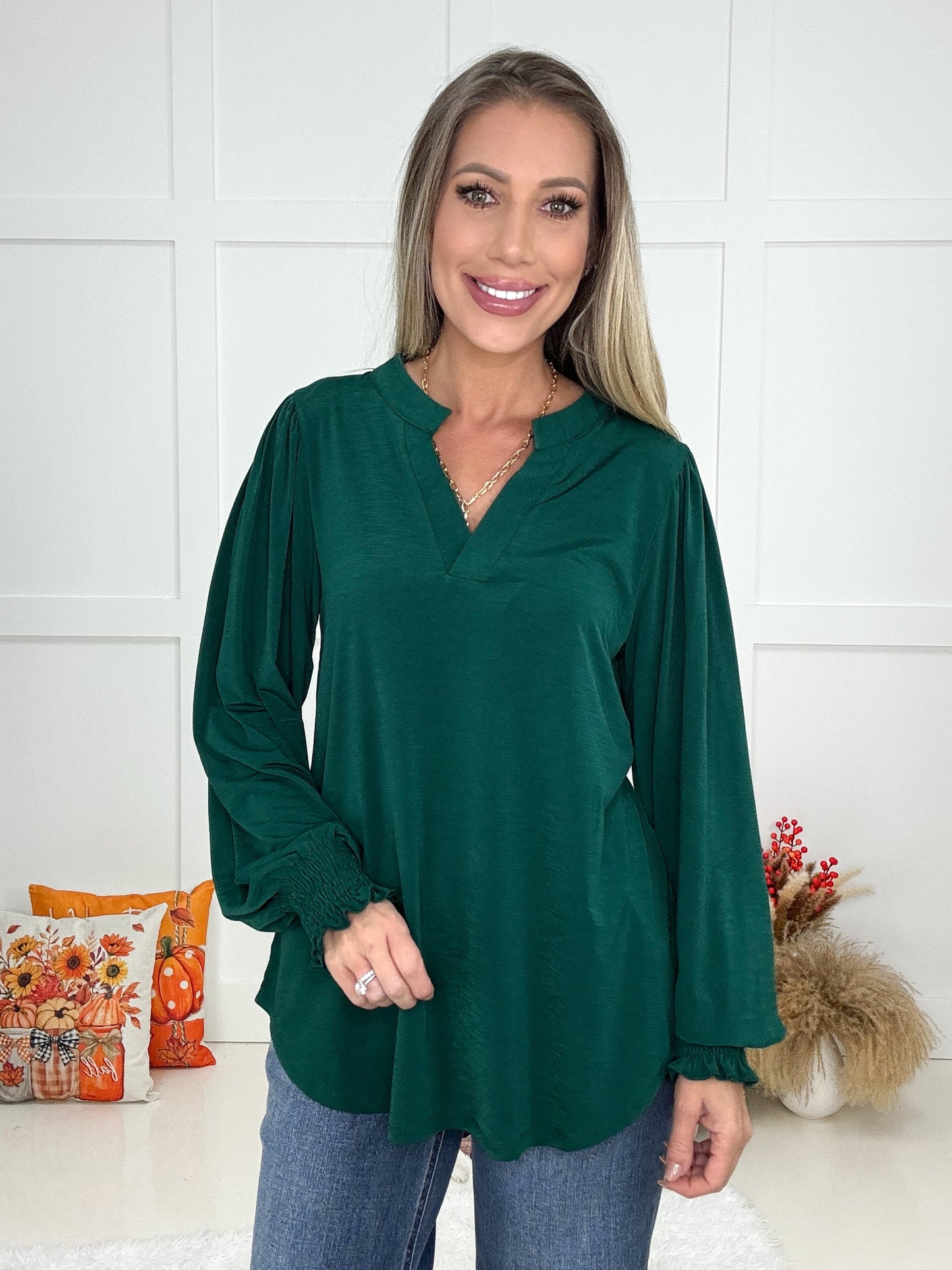 Dear Scarlett Fall Smocked Sleeve Lizzy-100 Short Sleeves- Simply Simpson's Boutique is a Women's Online Fashion Boutique Located in Jupiter, Florida