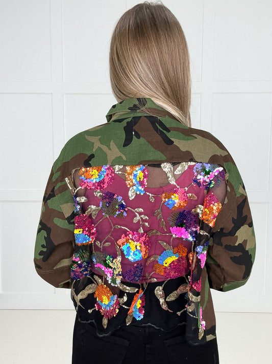 Veveret Camo in Full Bloom Jacket-180 Outerwear/Jackets- Simply Simpson's Boutique is a Women's Online Fashion Boutique Located in Jupiter, Florida