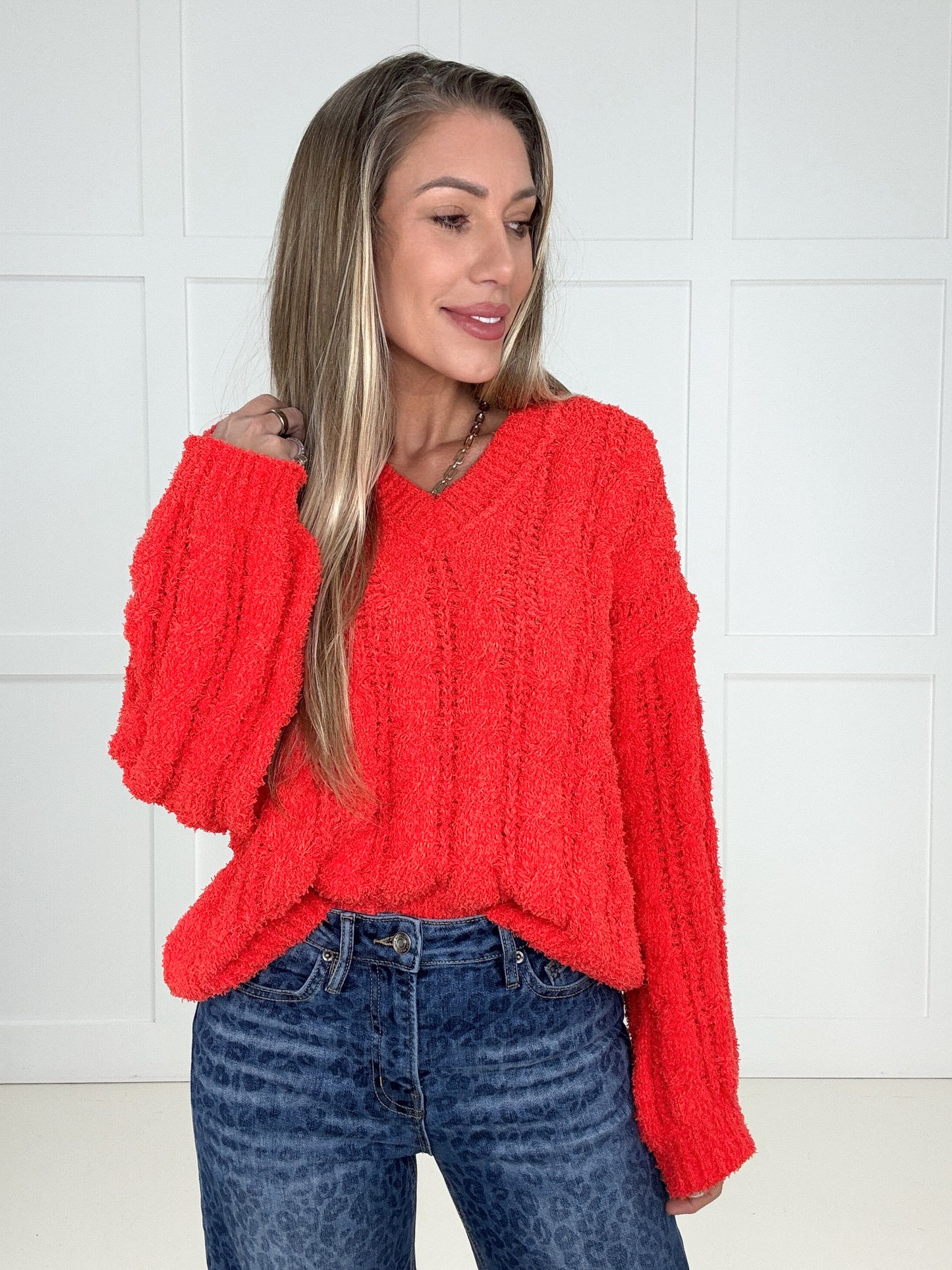 POL Cozy Crush Orange Sweater-150 Sweaters- Simply Simpson's Boutique is a Women's Online Fashion Boutique Located in Jupiter, Florida